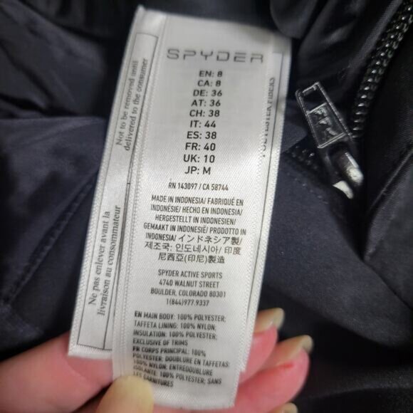 Womens Spyder Insulated Ski Snow Pants Size 8 Black Windbreaker Zip Snap Fly - Picture 10 of 10